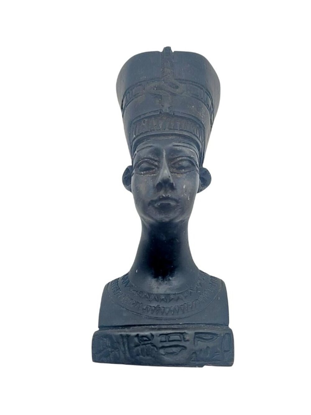 Egyptian Queen Nefertiti Bust Figurine Black Chalkware Reproduction Vtg Souvenir